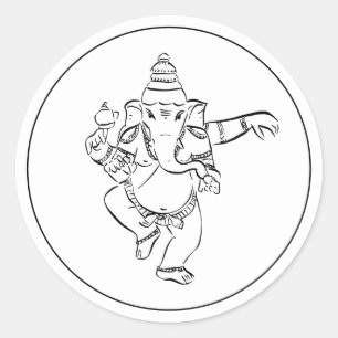 Sticker Rond Ganesh festif dansant Dieu indien