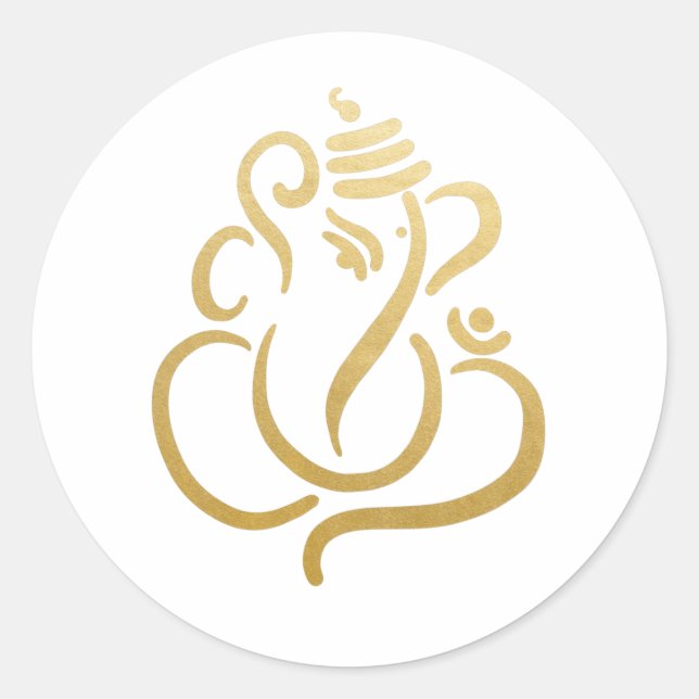 Sticker Rond Ganesh festif doré | Dieu indien (Devant)