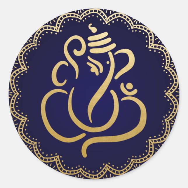 Sticker Rond Ganesh festif or | Dieu indien bleu (Devant)