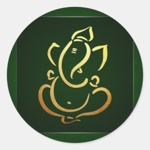 Sticker Rond Ganesh   Ganpati   Dieu indien Mariage hindou Vert