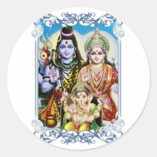 Sticker Rond Ganesh, Shiva et Parvati, seigneur Ganesha, Durga