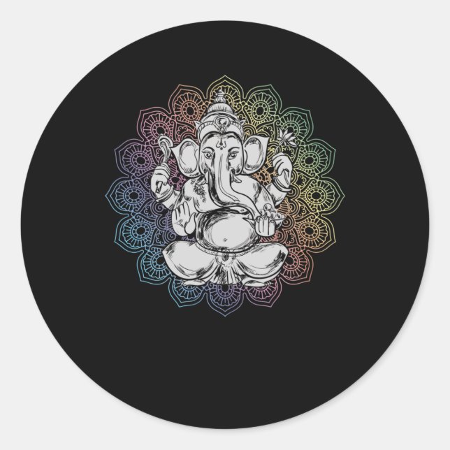 Sticker Rond Ganesha Mandala Hindu Yoga Elefant spirituel (Devant)