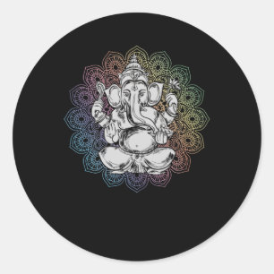 Sticker Rond Ganesha Mandala Hindu Yoga Elefant spirituel