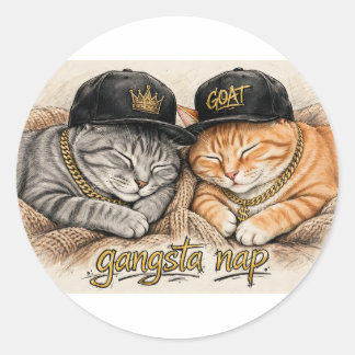 Sticker Rond Gangsta Nap — Chats rappeurs endormis, Chaînes en