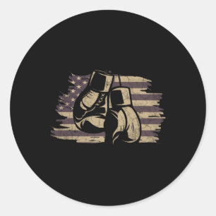 Sticker Rond Gants de boxe Drapeau américain Rétro Old School B