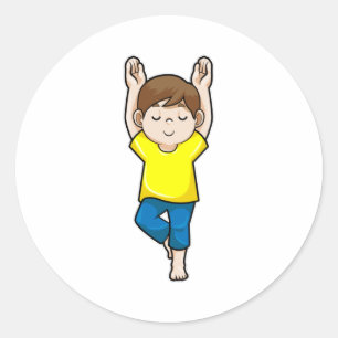 Sticker Rond Garçon au Yoga Exercices d'étirement