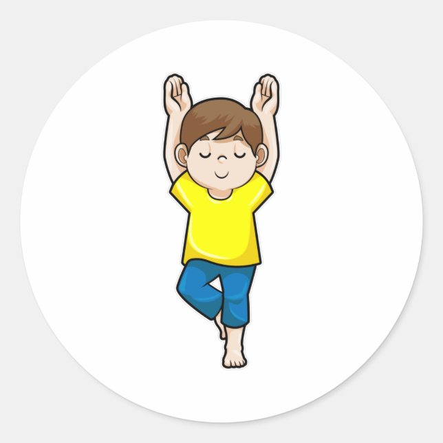 Sticker Rond Garçon au Yoga Exercices d'étirement (Devant)