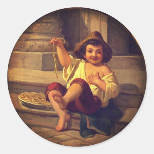 Sticker Rond Garçon avec Spaghetti par Julius Moser (vers 1808)