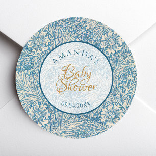 Sticker Rond Garçon bleu Baby Shower Floral Script Marigold Mor