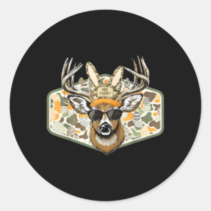 Sticker Rond Garçon chasseur de Pâques Camouflage Casquette à l