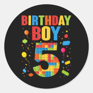 Sticker Rond Garçon d'anniversaire 5 ans Blocs de construction 