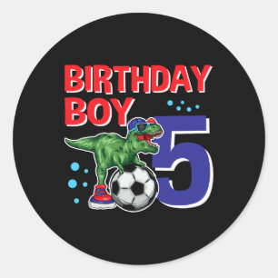 Sticker Rond Garçon d'anniversaire dinosaure 5 ans Football Din