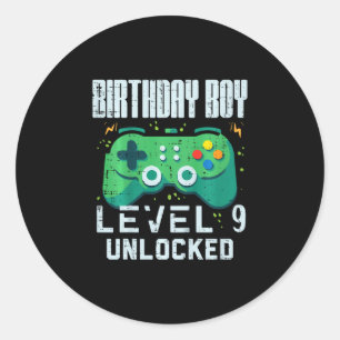 Sticker Rond Garçon d'anniversaire enfant Niveau 9 Débloqué Con