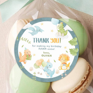 Sticker Rond Garçon Dinosaure Anniversaire Faveur Classique Ron