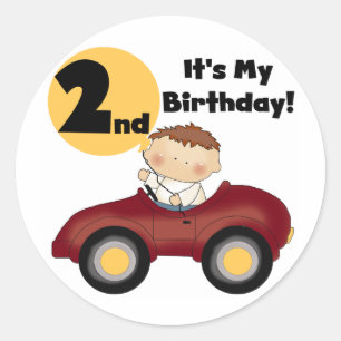 Sticker Rond Garçon en voiture rouge 2e Anniversaire Tshirts et