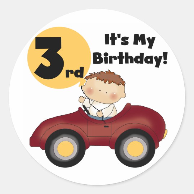 Sticker Rond Garçon en voiture rouge 3e anniversaire T-shirts e (Devant)