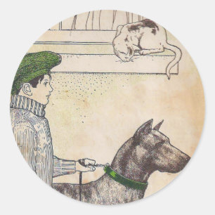 Sticker Rond Garçon et chien