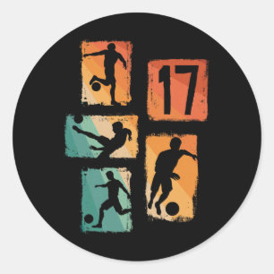 Sticker Rond Garçon Fille Footballeur Football 17 Ans 17e Anniv