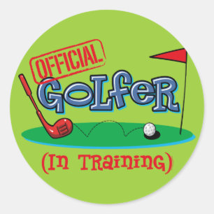 Sticker Rond Garçon Golfer En Formation