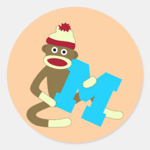 Sticker Rond Garçon M de monogramme de singe de chaussette