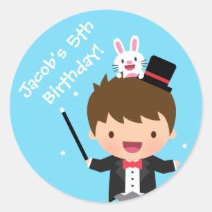 Sticker Rond Garçon Magicien Enfants Magie Anniversaire Fête