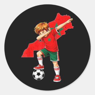Sticker Rond Garçon Marocain Maillot Maroc Football Dabbing