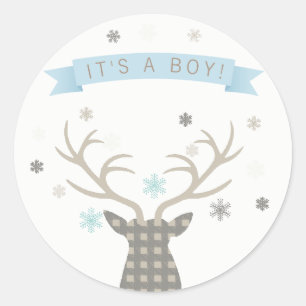 Sticker Rond Garçon Merveilleux Monde Hivernal Cerf Fête de Nai