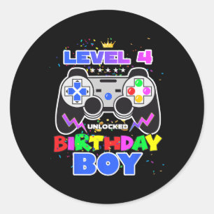 Sticker Rond Garçon niveau 4 jeu vidéo déverrouillé 4e jeu d'an
