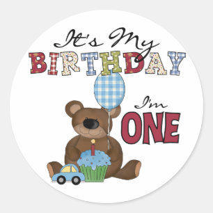 Sticker Rond Garçon ours 1er Anniversaire Tshirts et cadeaux