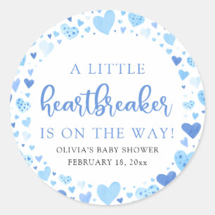 Sticker Rond Garçon Petit Casseur de Cœurs Fête Prénatale Bleue