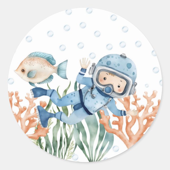 Sticker Rond Garçon Sous Le Baby shower De Mer (Devant)