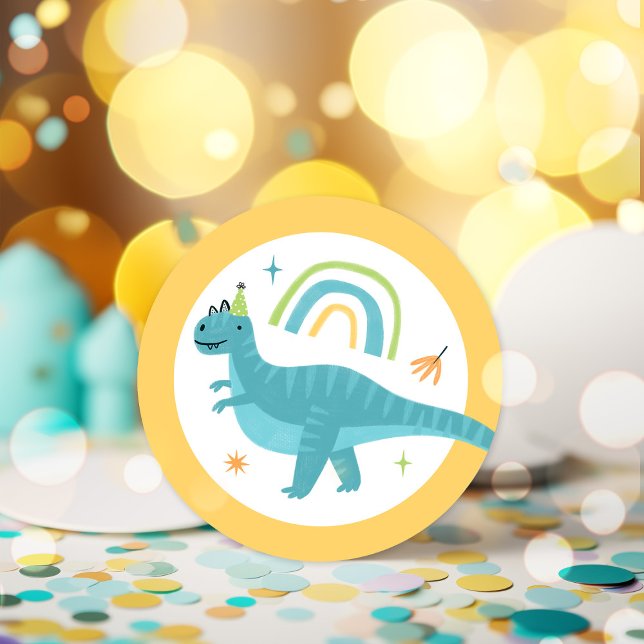 Sticker Rond Garçon T Rex Dinosaur fête d'anniversaire Faveurs (Créateur téléchargé)