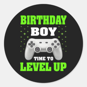Sticker Rond Garçon Temps De Monter Vidéo Jeu Anniversaire Cade