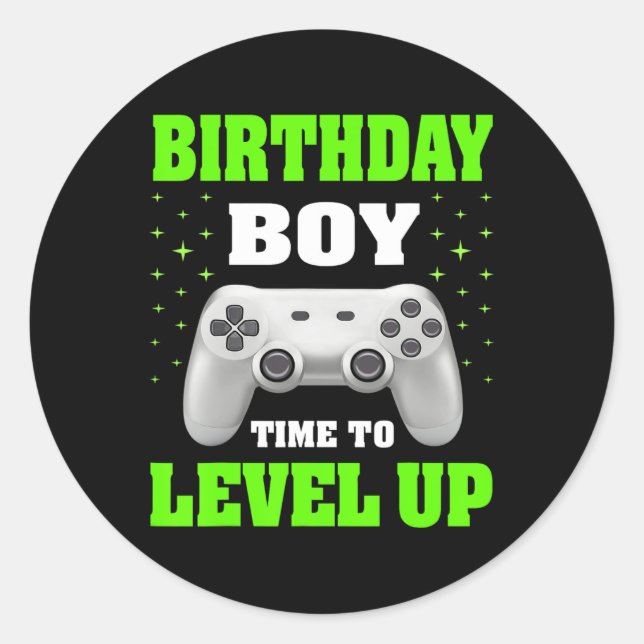 Sticker Rond Garçon Temps De Monter Vidéo Jeu Anniversaire Cade (Devant)