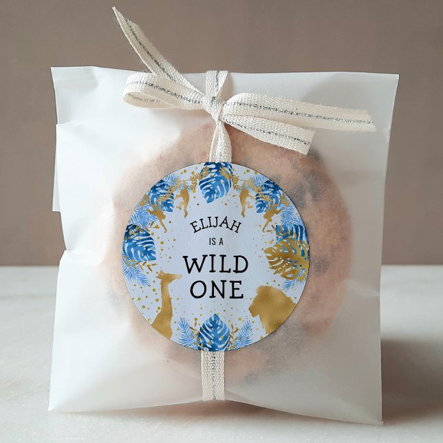 Sticker Rond Garçons 1er anniversaire fête Blue Jungle Safari (Créateur téléchargé)