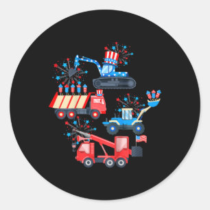 Sticker Rond Garçons 4 juillet Véhicule de construction de cami