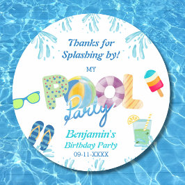 Sticker Rond Garçons Anniversaire Pool Party Favoriser Merci