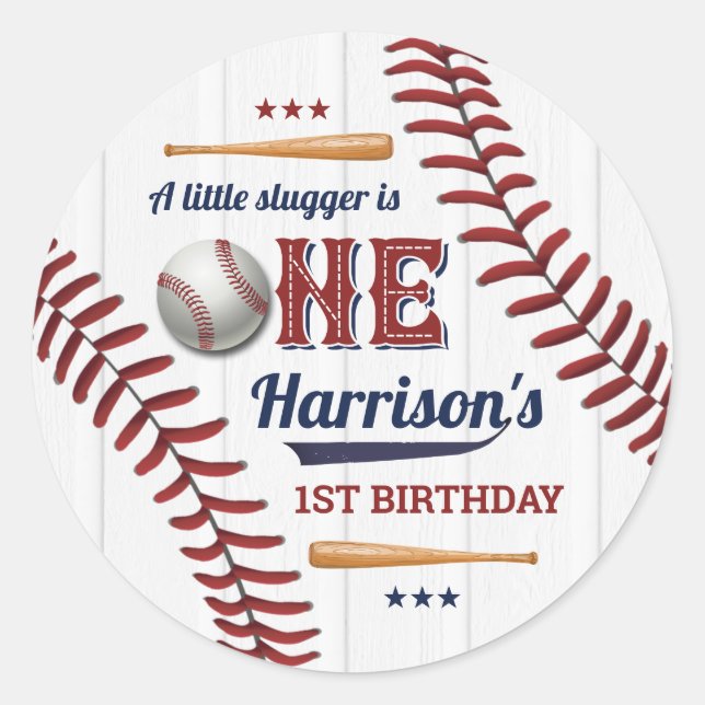 Sticker Rond Garçons Baseball 1er anniversaire (Devant)
