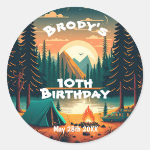 Sticker Rond Garçons camping Aventure Anniversaire