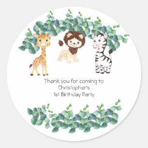 Sticker Rond Garçons de safari dans la jungle 1er anniversaire