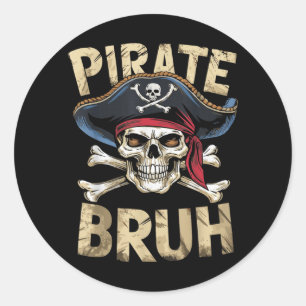 Sticker Rond Garçons d'Halloween Bruh Crâne de Pirate Os Croisé