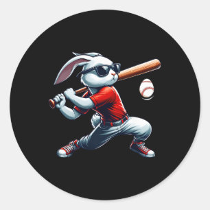 Sticker Rond Garçons Enfants Lapin de Pâques Heureux Jouant au