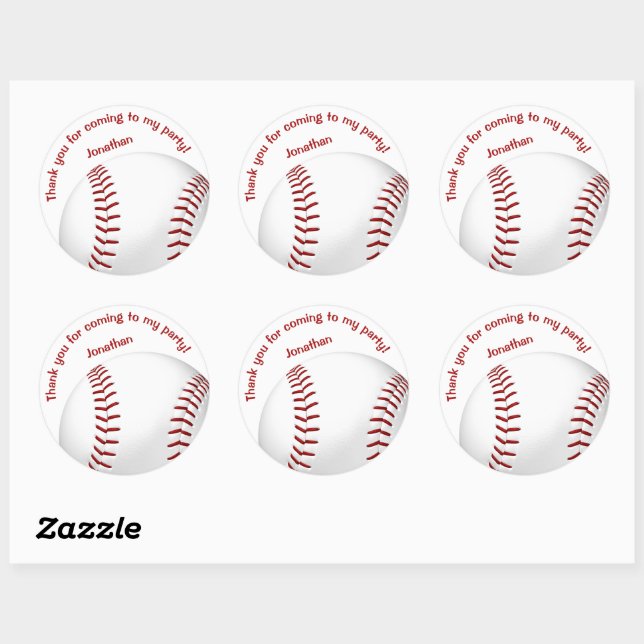 Sticker Rond garçons filles baseball softball party merci (Feuille)