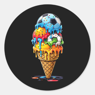 Sticker Rond Garçons Filles Soccer Drip Crème Glacée Drip Avec
