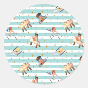 Sticker Rond Garçons Gymnastique Anneaux Parallel Bars Pommel H