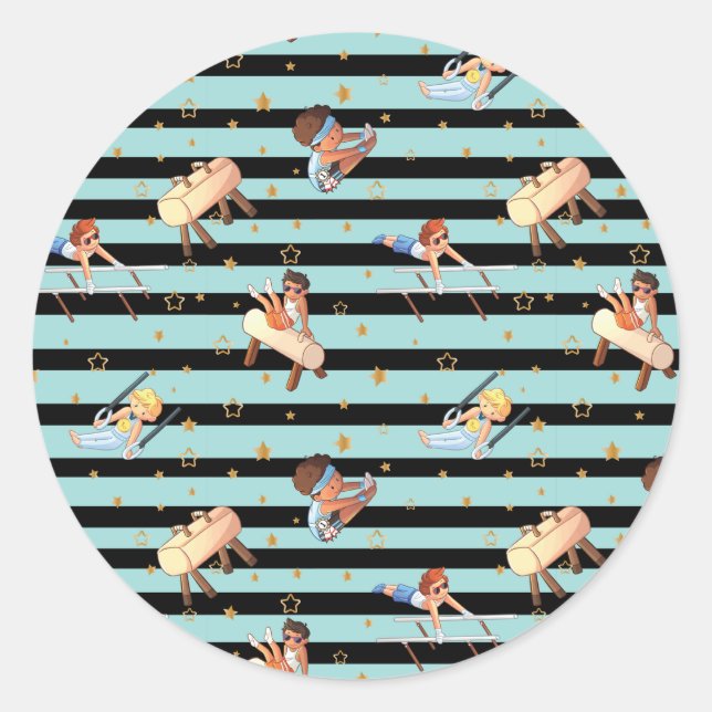 Sticker Rond Garçons Gymnastique Anneaux Parallel Bars Pommel H (Devant)