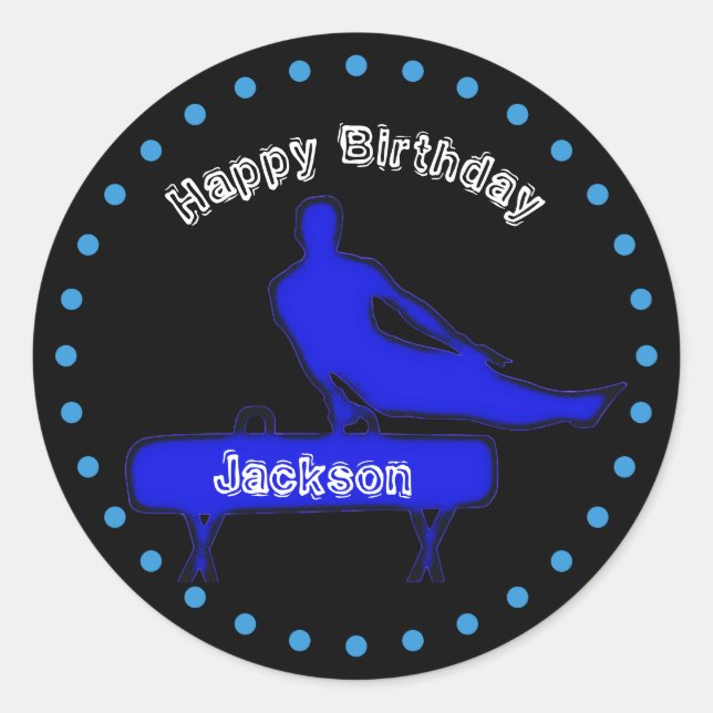Sticker Rond Garçons Gymnastique fête d'anniversaire (Devant)