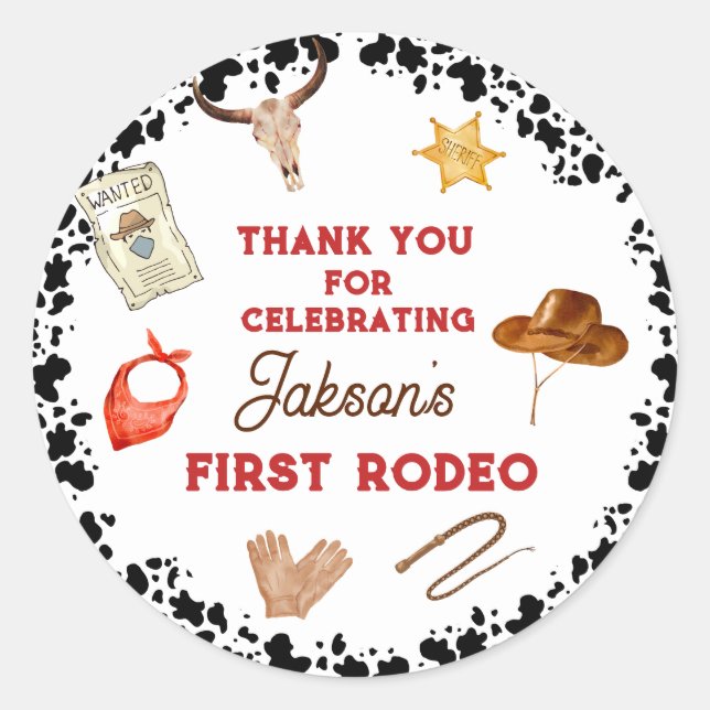 Sticker Rond Garçons Mon premier rodéo Cowboy 1er anniversaire (Devant)