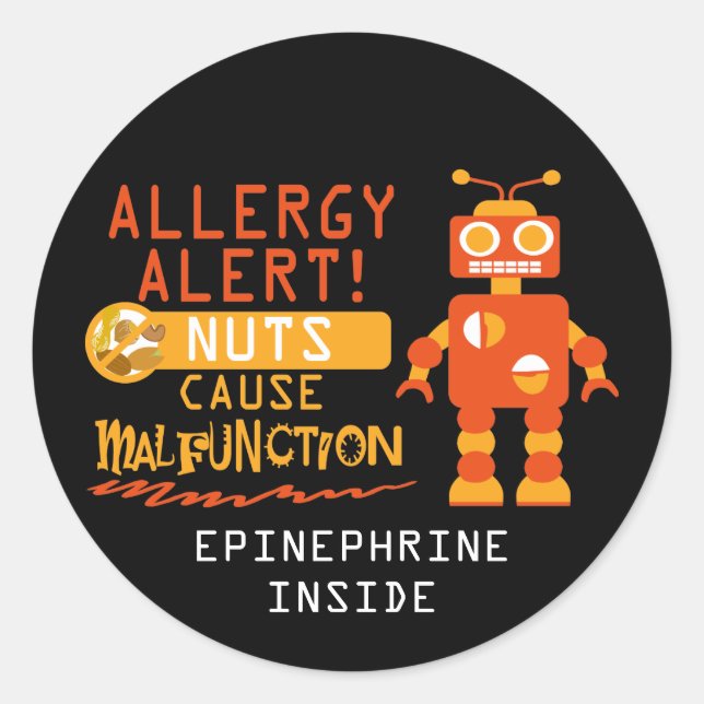 Sticker Rond Garçons Robot Tree Nut Peanut Alerte d'allergie (Devant)