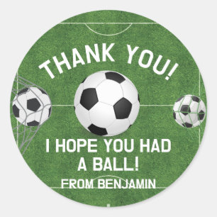 Sticker Rond Garçons Soccer Sports Merci Anniversaire de enfant